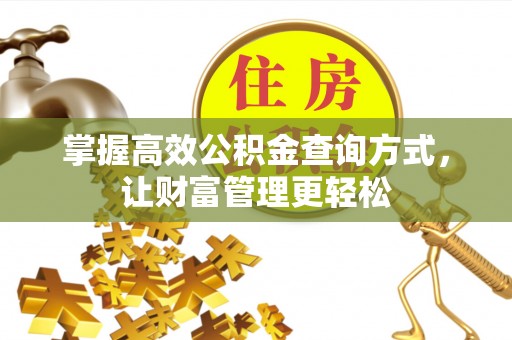 溆浦掌握高效公积金查询方式，让财富管理更轻松
